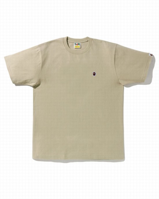 Beige Bape Ape Head One Point Men's T Shirts | ZA-72690