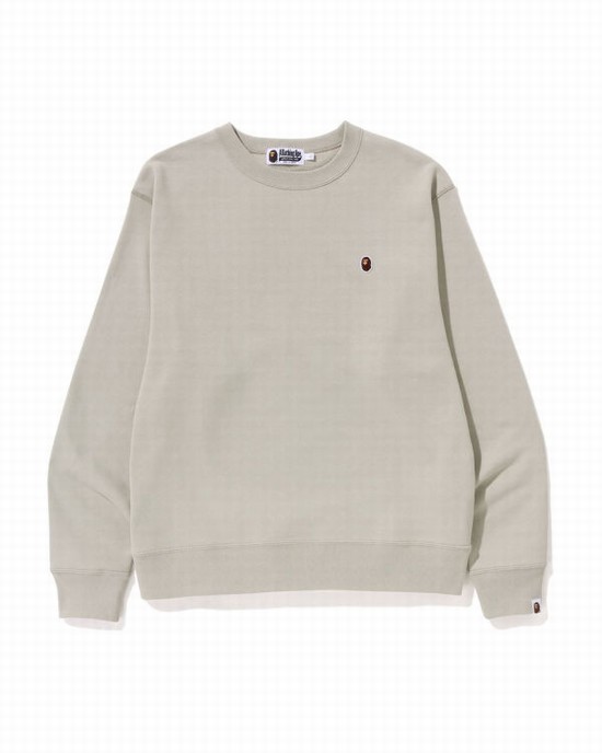 Beige Bape Ape Head One Point Relaxed Fit Crewneck Men's Sweatshirts | ZA-17062