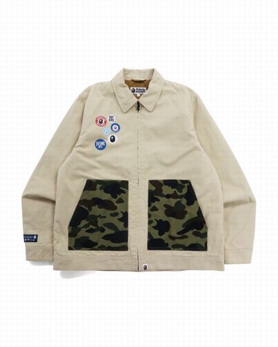 Beige Bape Badge Motif Zip Blouson Men's Jackets | ZA-25437