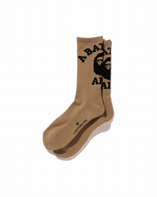 Beige Bape College Men's Socks | ZA-24983