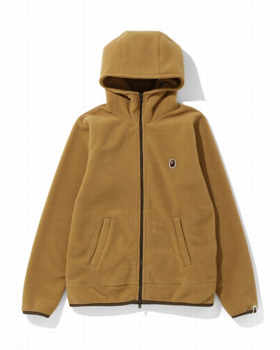 Beige Bape Fleece one point zip Women's Hoodie | ZA-46153