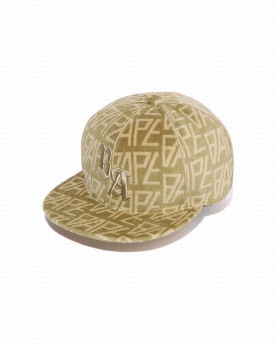 Beige Bape Logo Monogram Velour Men's Caps | ZA-24538