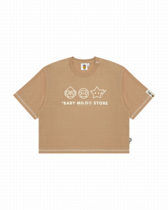 Beige Bape Logo crop fit Women's T Shirts | ZA-64705