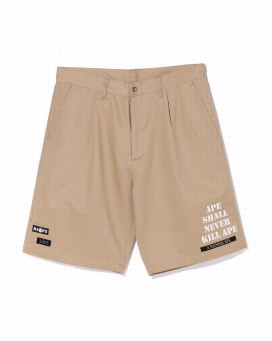 Beige Bape Multi Motif Leather Pocket Chino Men's Shorts | ZA-83497