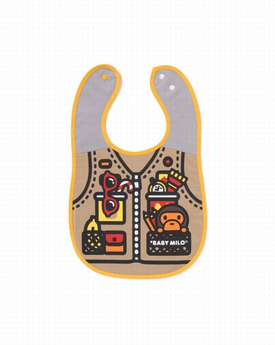 Beige Bape Woodland Camo Milo Fishing Print Reversible Kids' Bib | ZA-86039