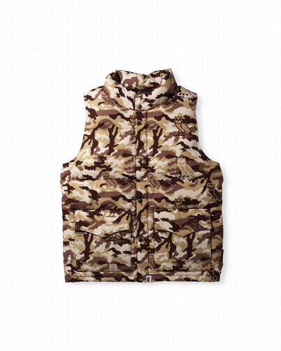 Beige Bape X OVO Woodland Camo Men's Vest | ZA-16259