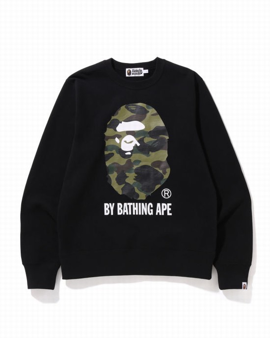 Black Bape 1st Camo By Bathing Ape Crewneck Men's Sweatshirts | ZA-24630