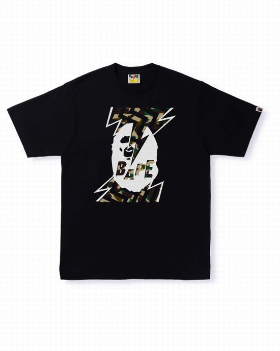 Black Bape 1st Camo Lightning Ape Head Men's T Shirts | ZA-56274