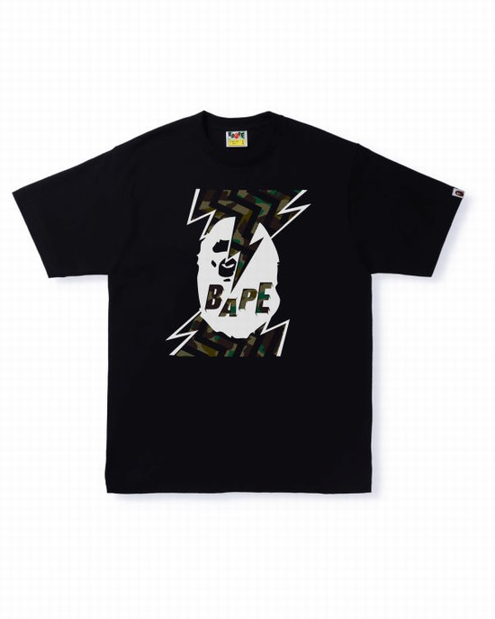 Black Bape 1st Camo Lightning Ape Head Men's T Shirts | ZA-81203