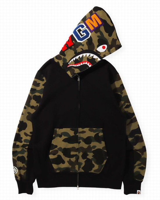 Black Bape 1st Camo Shark Full Zip Men's Hoodie | ZA-08532