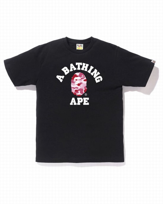 Black Bape ABC Camo College Men's T Shirts | ZA-03482