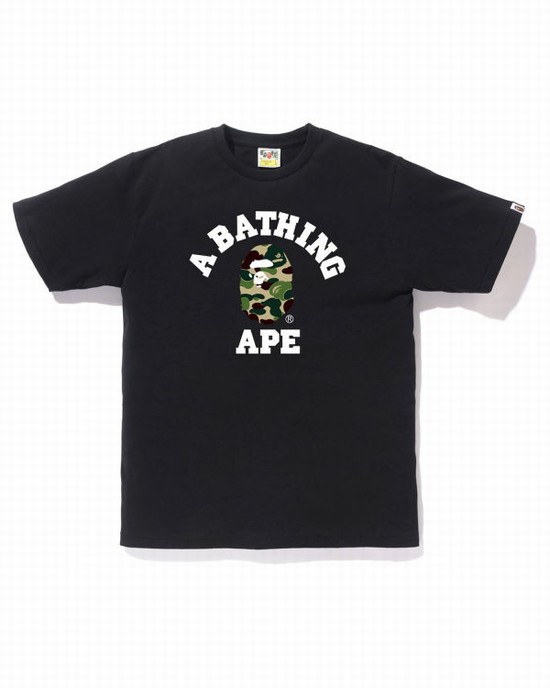 Black Bape ABC Camo College Men's T Shirts | ZA-10862