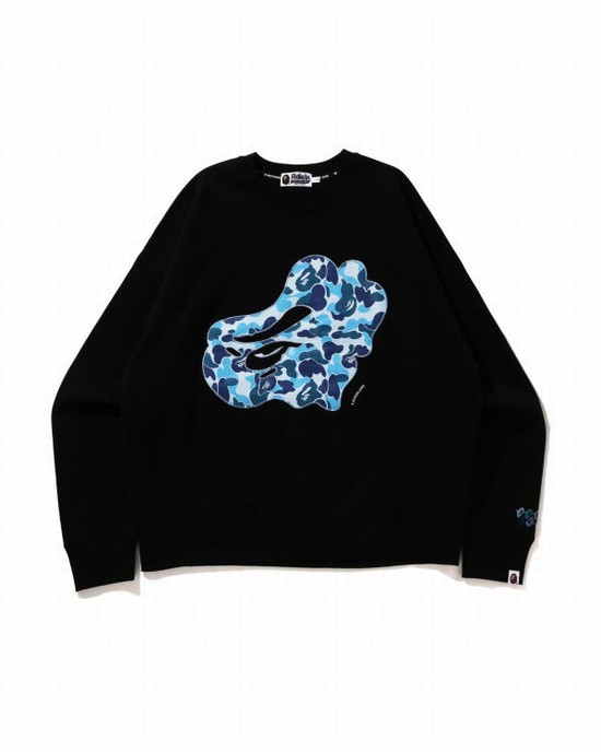 Black Bape ABC Camo Patch Relaxed Fit Crewneck Men's Sweatshirts | ZA-18709