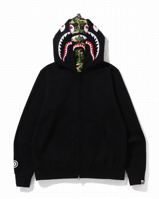 Black Bape ABC Camo Shark Wide Fit Full Zip Men's Hoodie | ZA-14903