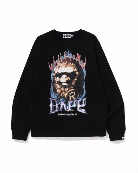 Black Bape Ape Head Crewneck Men's Sweatshirts | ZA-27614