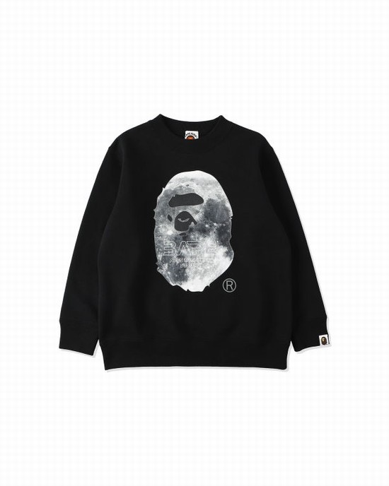 Black Bape Ape Head Moon Crewneck Kids' Sweatshirts | ZA-87135