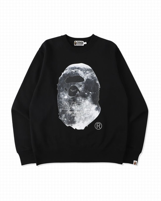 Black Bape Ape Head Moon Crewneck Men's Sweatshirts | ZA-32615