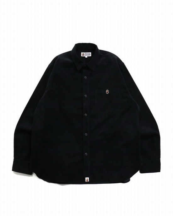 Black Bape Ape Head One Point Corduroy Relaxed Fit Work Men's Shirts | ZA-84736