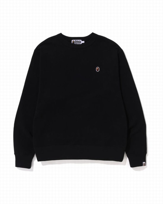 Black Bape Ape Head One Point Relaxed Fit Crewneck Men's Sweatshirts | ZA-76451