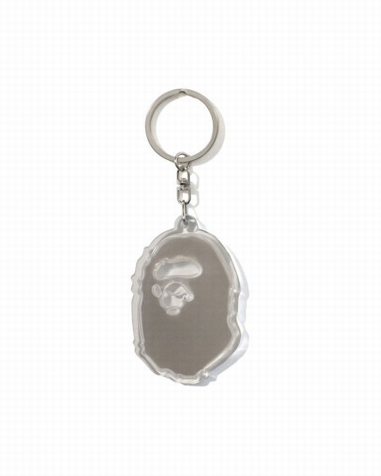 Black Bape Ape Head Reflective Men's Key Rings | ZA-04123