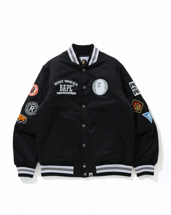 Black Bape Archive Patch Puffer Nylon Varsity Men's Jackets | ZA-51678