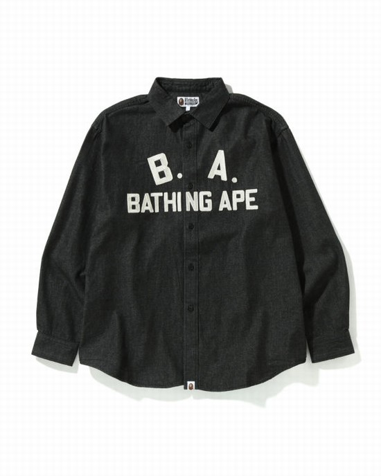 Black Bape B.A Loose Fit Denim Men's Shirts | ZA-13507