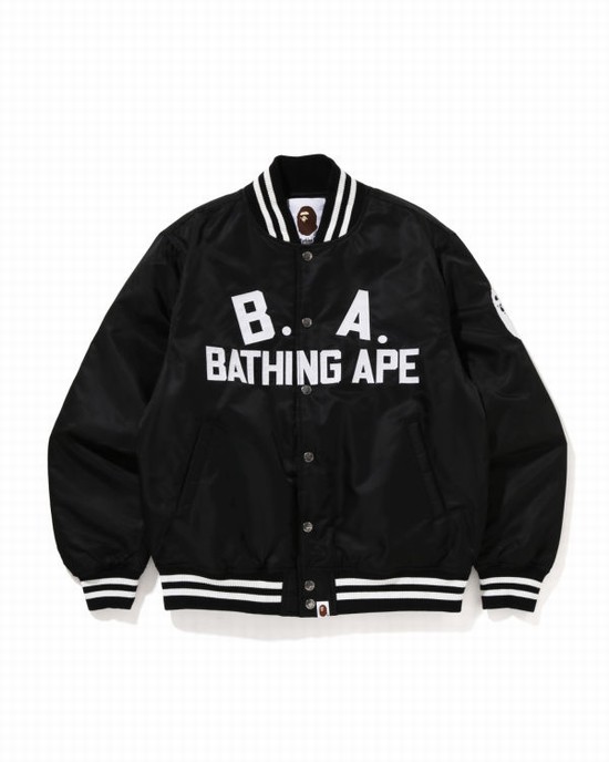 Black Bape B.A Nylon Varsity Men's Jackets | ZA-83164