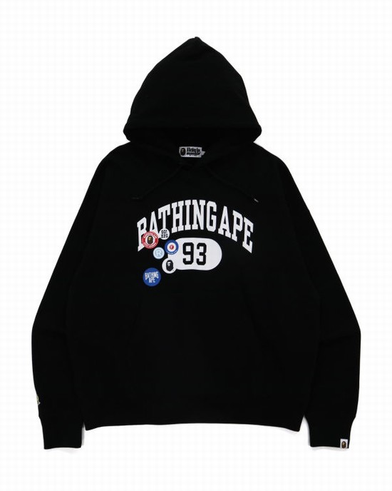 Black Bape Badge Motif Loose Fit Pullover Men's Hoodie | ZA-47201