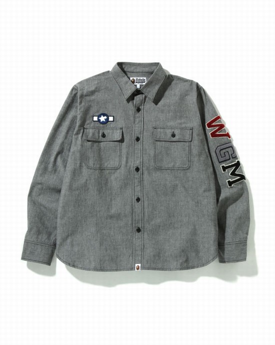 Black Bape Busy Shark Chambray Relaxed Fit Men's Shirts | ZA-64508