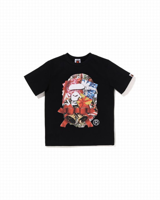 Black Bape Christmas Ape Head Kids' T Shirts | ZA-43568