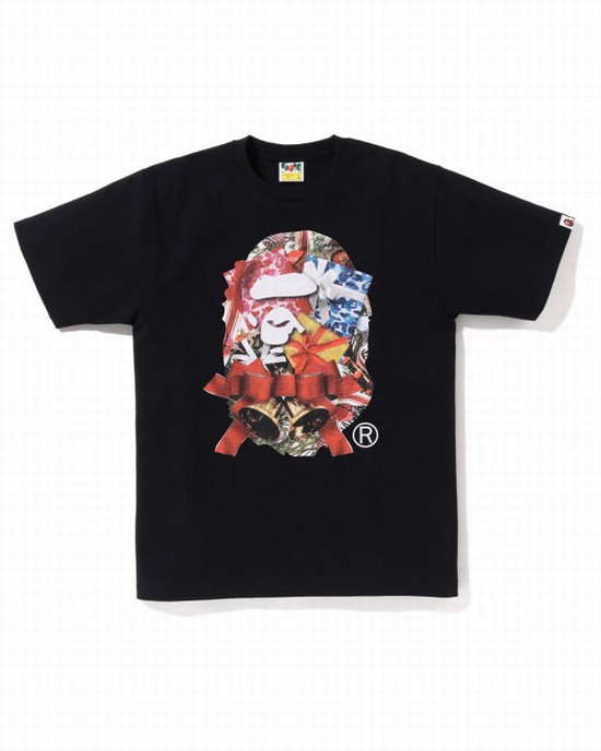 Black Bape Christmas Ape Head Men's T Shirts | ZA-08625