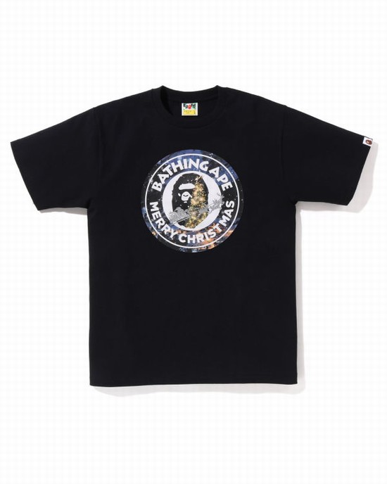 Black Bape Christmas Busy With Work Men's T Shirts | ZA-62354