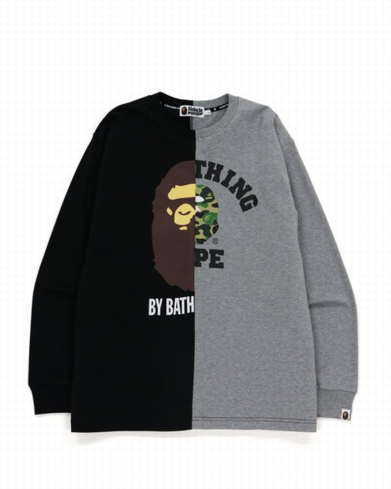 Black Bape College & By Bathing Relax Fit Men's T Shirts | ZA-86723