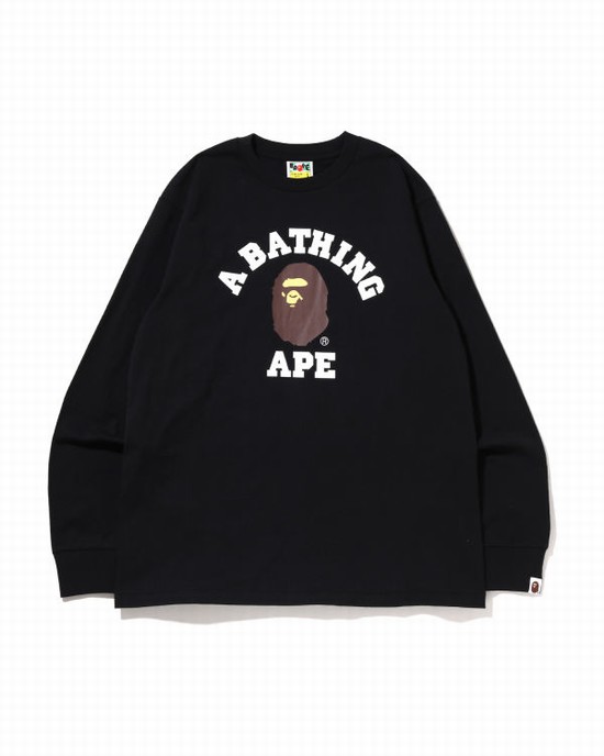 Black Bape College L/S Men's T Shirts | ZA-14650