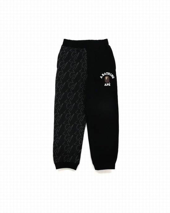 Black Bape College Print Quilting Kids' Sweatpants | ZA-06518