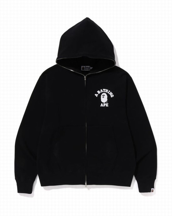 Black Bape College Relaxed Fit Full Zip Men's Hoodie | ZA-31970