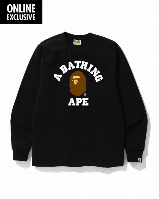 Black Bape College logo Men's T Shirts | ZA-43075