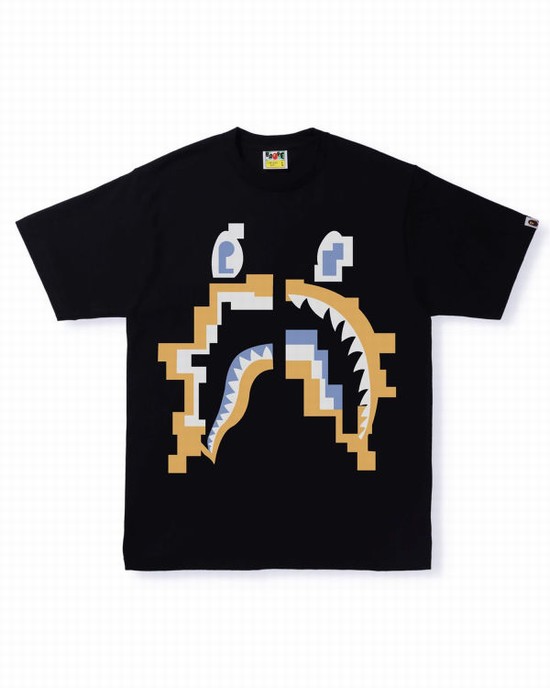 Black Bape Digital Shark Men's T Shirts | ZA-53180