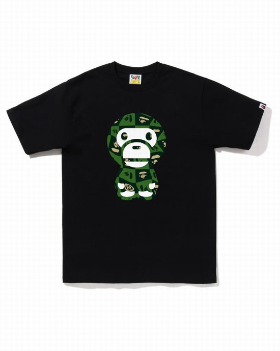 Black Bape Distortion Big Milo Men's T Shirts | ZA-83627