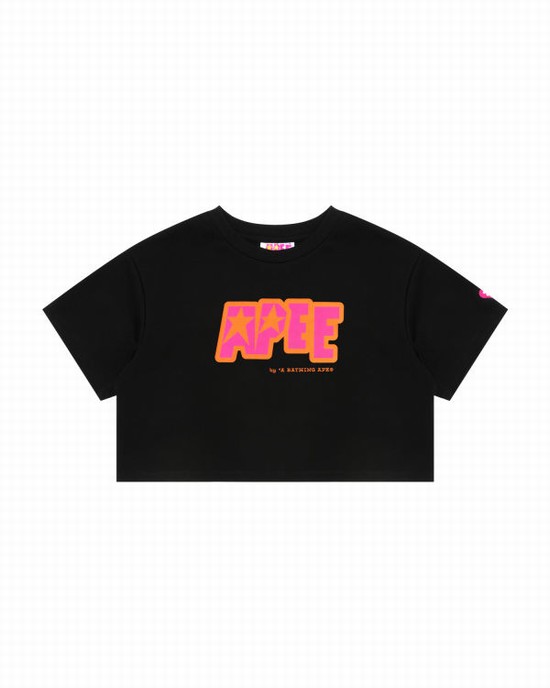 Black Bape Double logo cropped Women's T Shirts | ZA-94237