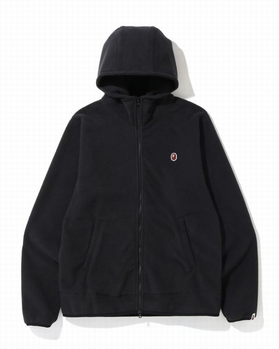 Black Bape Fleece one point zip Men's Hoodie | ZA-54076