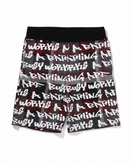 Black Bape Graffiti Check Men's Shorts | ZA-45379