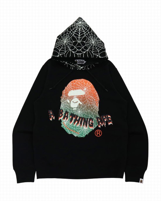 Black Bape Halloween Ape Head Glow In The Dark Pullover Men's Hoodie | ZA-95386