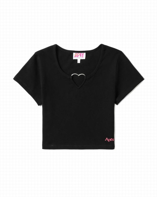 Black Bape Heart-shaped metal ring Women's Blouse | ZA-45038