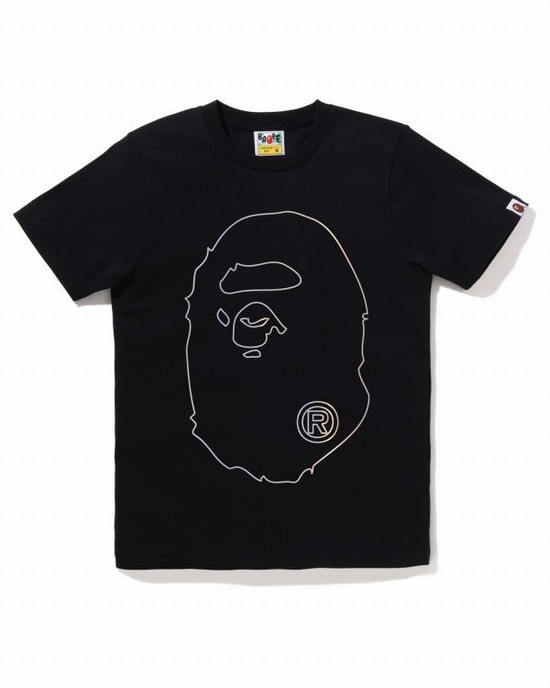 Black Bape Hologram Big Ape Head Women's T Shirts | ZA-72395