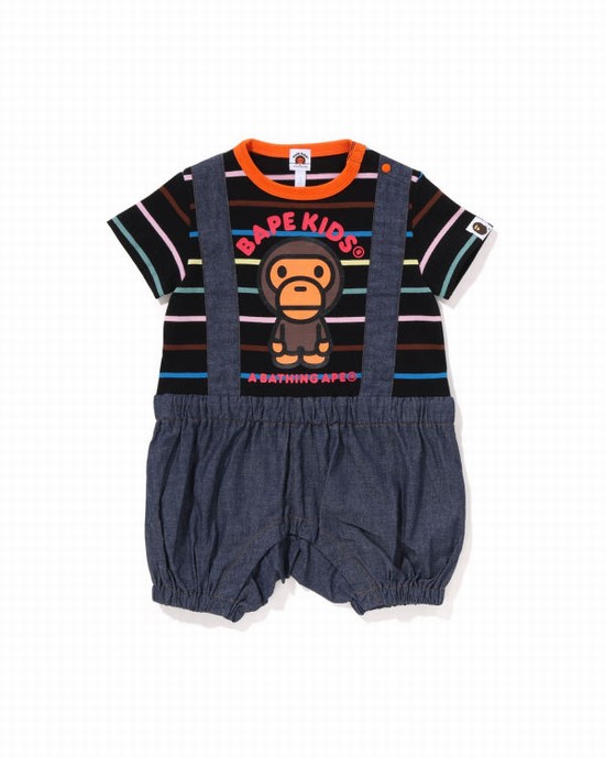 Black Bape Hoop Milo Suspenders Layered Rompers Kids' Bodysuit | ZA-96482