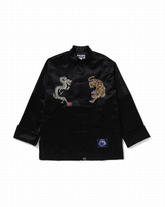 Black Bape Japanese Motif Loose FIt China Men's Jackets | ZA-14097