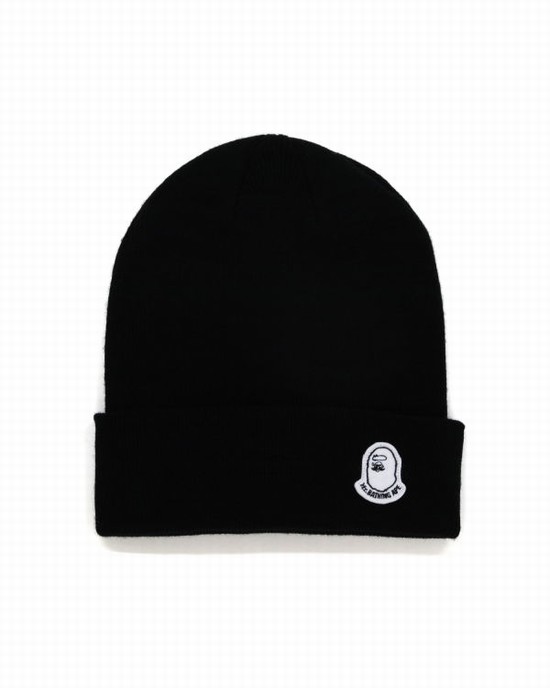 Black Bape Knit Men's Beanie | ZA-10623