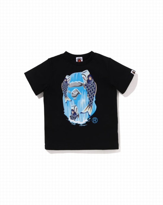 Black Bape Koinobori Waterfall Ape Head Kids' T Shirts | ZA-54978