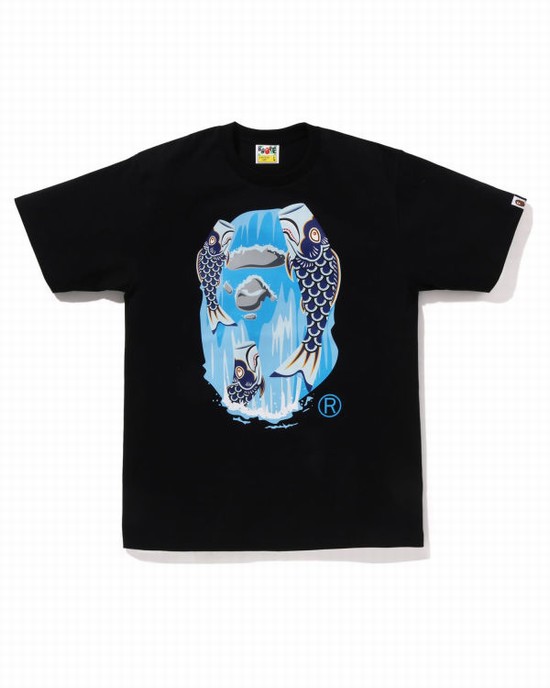 Black Bape Koinobori Waterfall Ape Head Men's T Shirts | ZA-67598